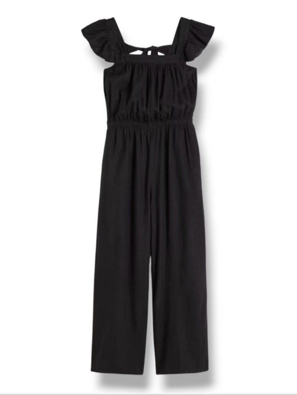 H&M Black Linen Blend Ruffle Strap Jumpsuit Size MediumLoose-fit,